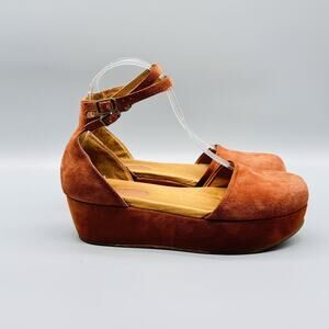 Gee Wawa Shoes Womens 8.5 Brown Suede Wedge Ankle Strap Platform Anthropologie